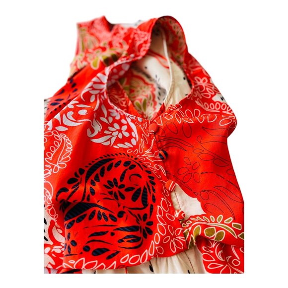 Julie Dillon Orange Asymmetrical Sundress Scoop Neck Sleeveless 100% Silk size 2 - Picture 11 of 13